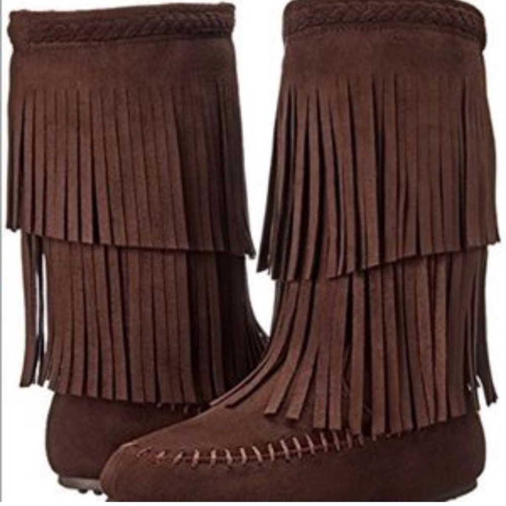 RAMPAGE DARK BROWN FRINGE BOOTS. SIZE 7&1/2